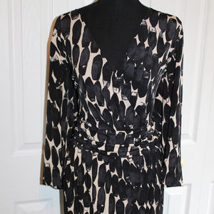 Jessica London Beige & Black Faux Wrap Dress Plus